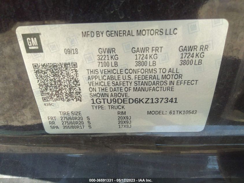 2019 GMC SIERRA 1500 SLT - 1GTU9DED6KZ137341