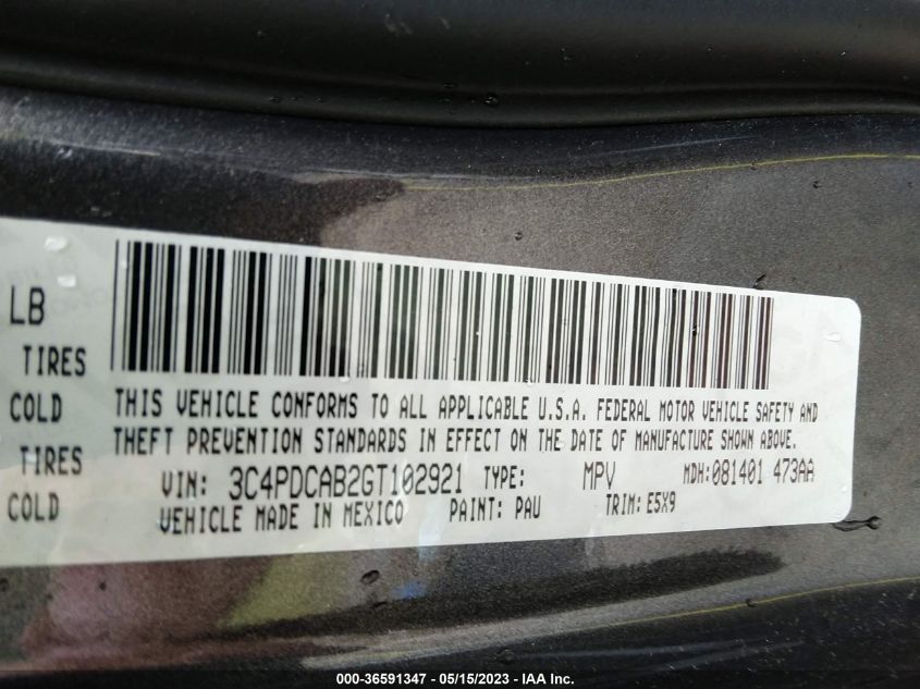 2016 DODGE JOURNEY SE - 3C4PDCAB2GT102921