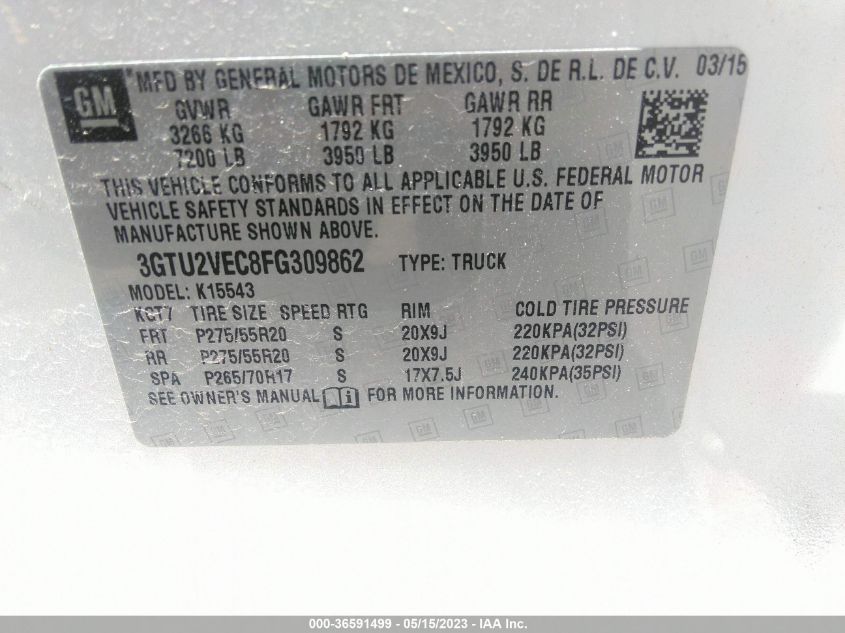 2015 GMC SIERRA 1500 SLT - 3GTU2VEC8FG309862