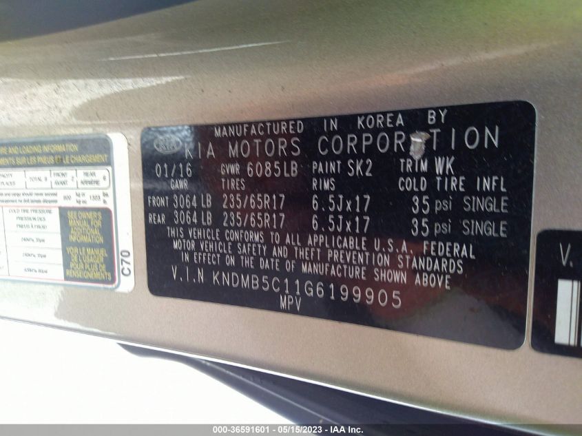 2016 KIA SEDONA LX - KNDMB5C11G6199905