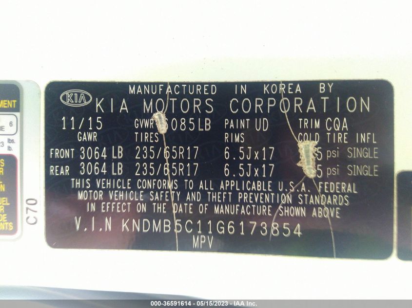 2016 KIA SEDONA LX - KNDMB5C11G6173854