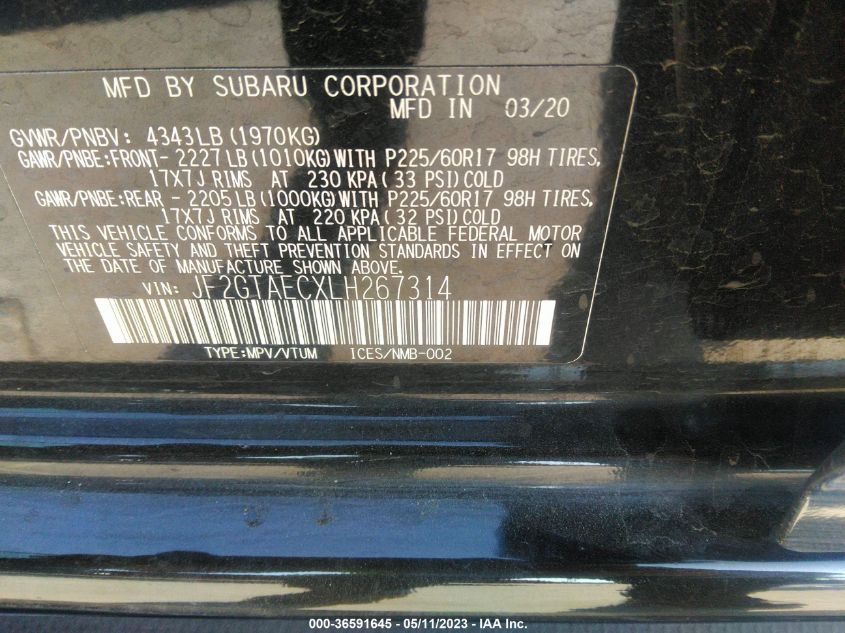 2020 SUBARU CROSSTREK PREMIUM - JF2GTAECXLH267314