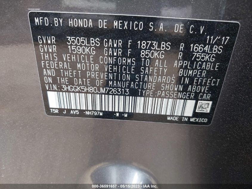2018 HONDA FIT EX - 3HGGK5H80JM726313