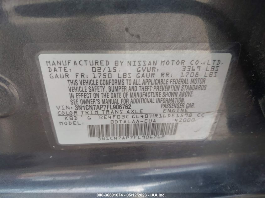 2015 NISSAN VERSA S - 3N1CN7AP7FL906762