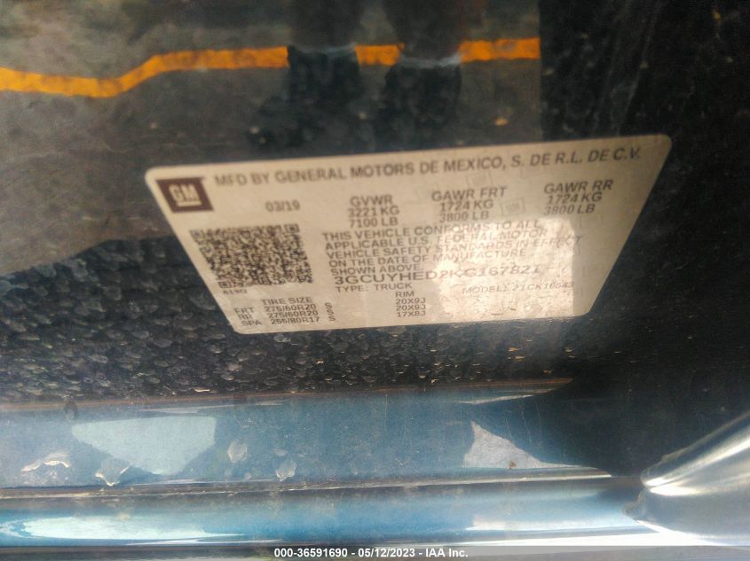 2019 CHEVROLET SILVERADO 1500 HIGH COUNTRY - 3GCUYHED2KG167821