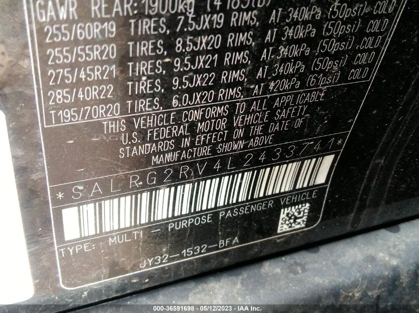 2020 LAND ROVER DISCOVERY SE - SALRG2RV4L2433741