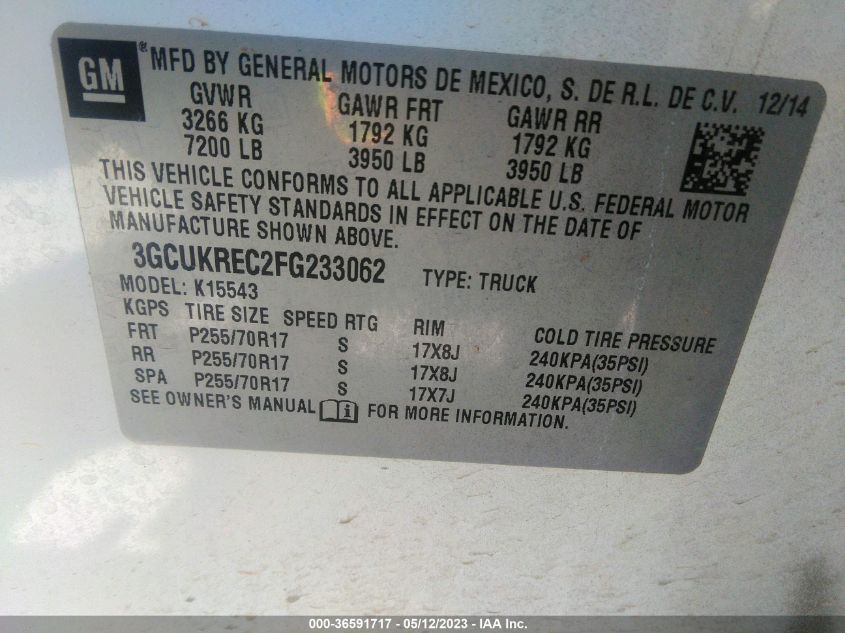 2015 CHEVROLET SILVERADO 1500 LT - 3GCUKREC2FG233062