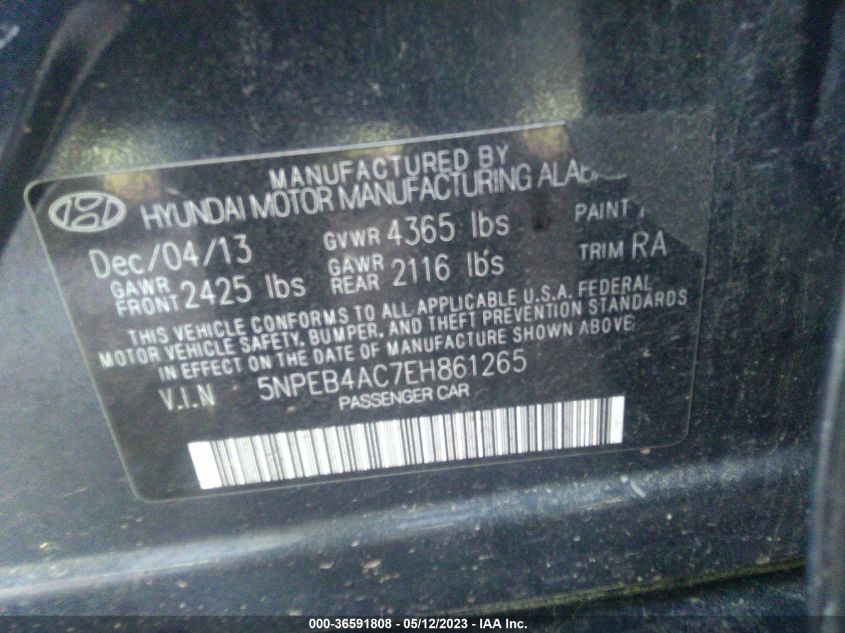 2014 HYUNDAI SONATA GLS - 5NPEB4AC7EH861265