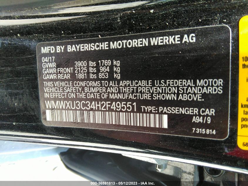2017 MINI HARDTOP 4 DOOR COOPER S WMWXU3C34H2F49551