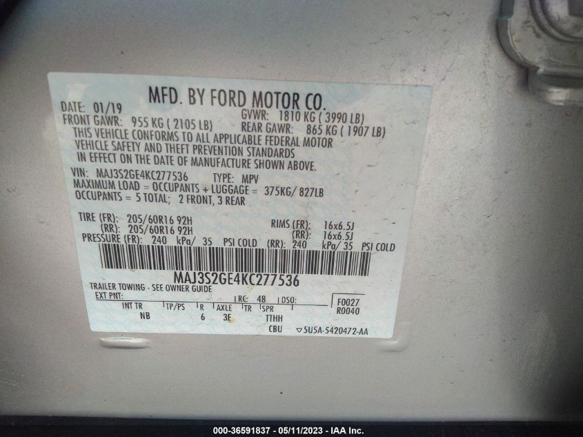 2019 FORD ECOSPORT SE - MAJ3S2GE4KC277536