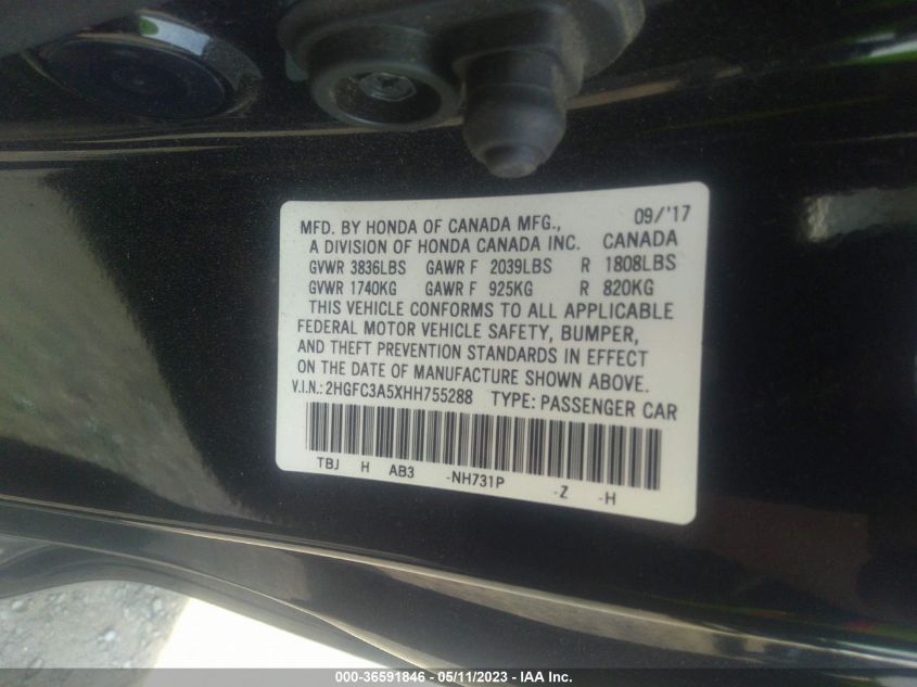 2017 HONDA CIVIC COUPE SI - 2HGFC3A5XHH755288