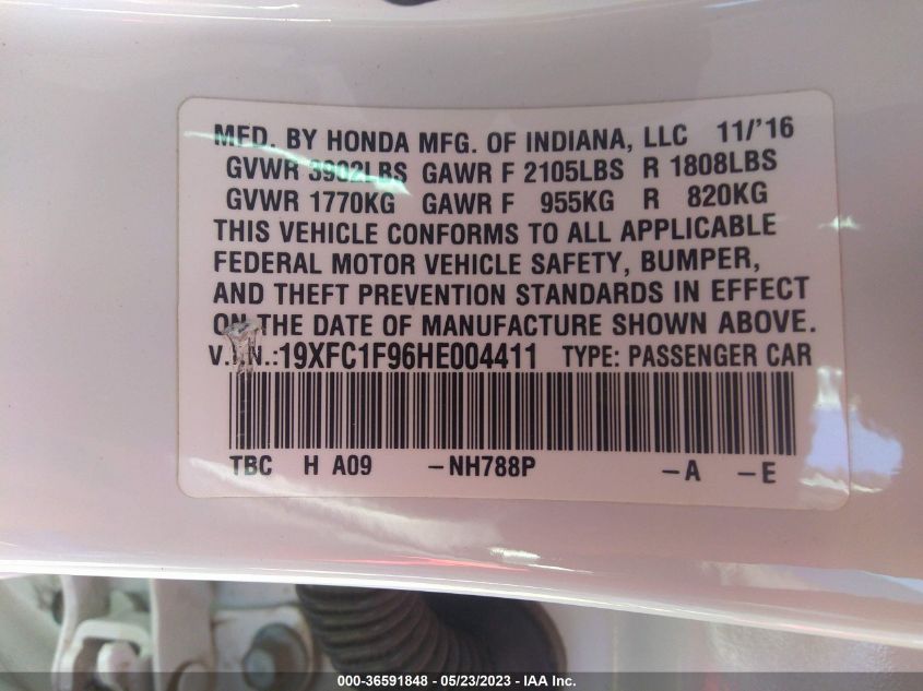 2017 HONDA CIVIC SEDAN TOURING - 19XFC1F96HE004411