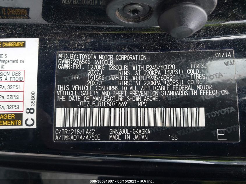 2014 TOYOTA 4RUNNER SR5/LIMITED/SR5 PREMIUM - JTEZU5JR1E5071669