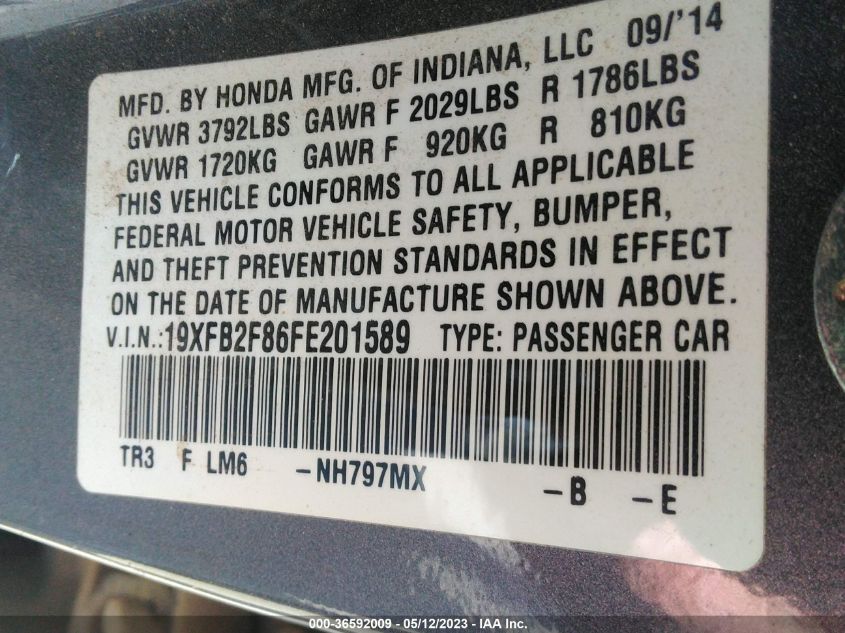 2015 HONDA CIVIC SEDAN EX - 19XFB2F86FE201589