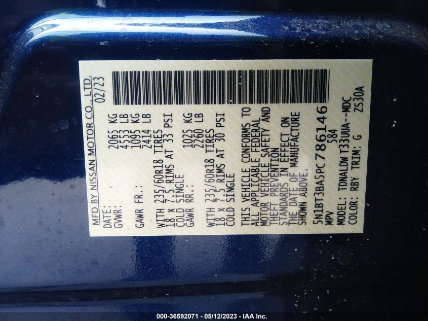 2023 NISSAN ROGUE SV - 5N1BT3BA5PC786146