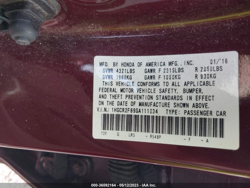 2016 HONDA ACCORD SEDAN EX-L - 1HGCR2F89GA111034