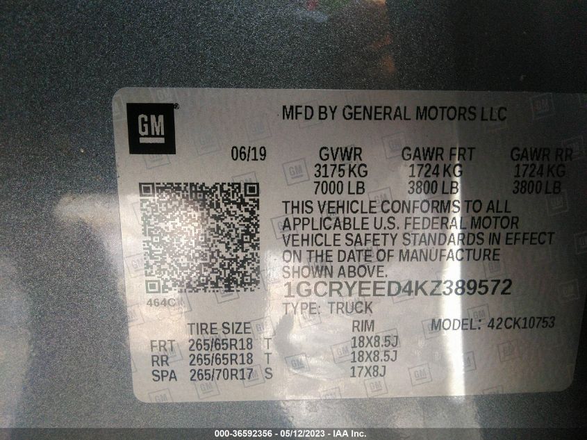2019 CHEVROLET SILVERADO 1500 RST - 1GCRYEED4KZ389572