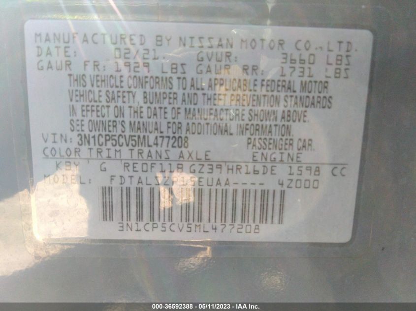 2021 NISSAN KICKS SV - 3N1CP5CV5ML477208
