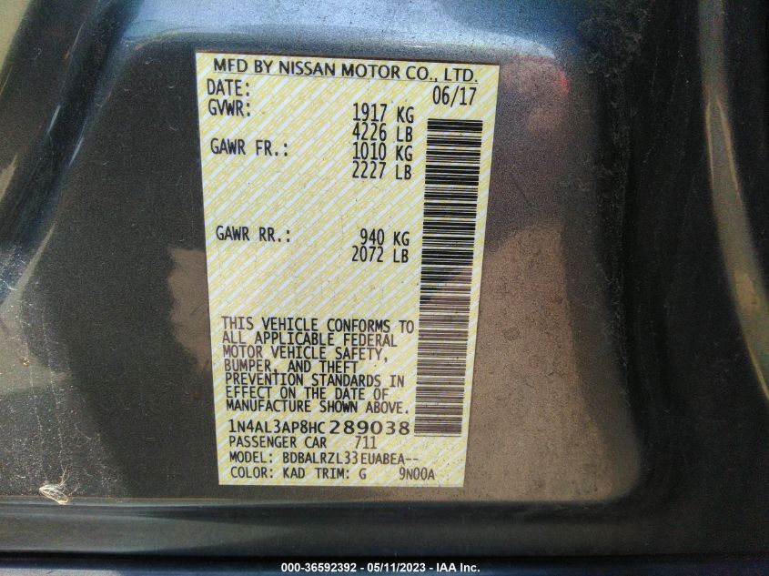 2017 NISSAN ALTIMA 2.5 SL - 1N4AL3AP8HC289038