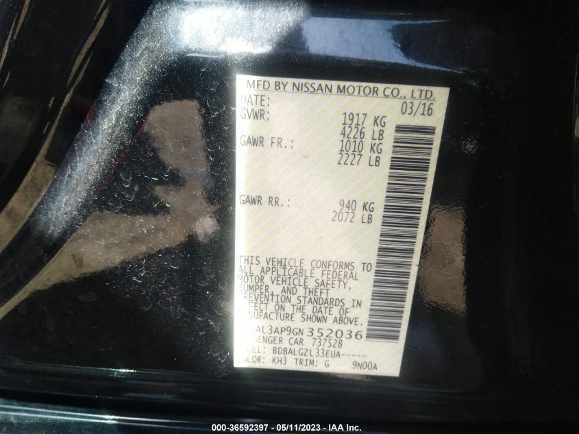 2016 NISSAN ALTIMA 2.5 - 1N4AL3AP9GN352036