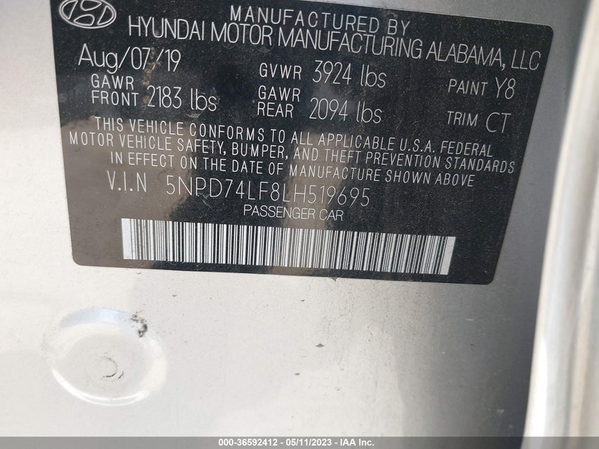 VIN 5NPD74LF8LH519695 2020 HYUNDAI ELANTRA SE