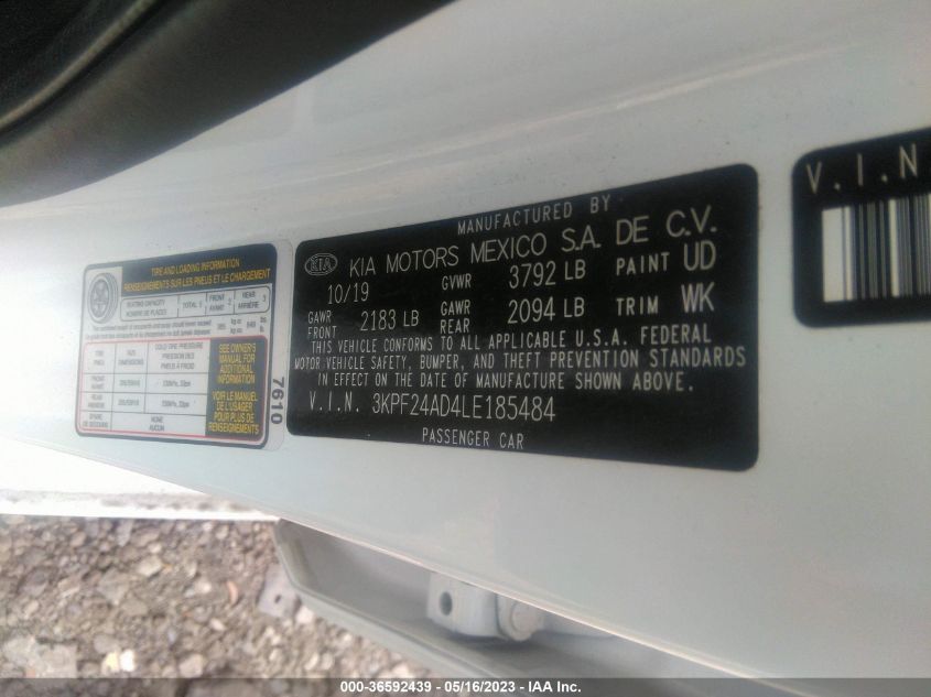 2020 KIA FORTE LXS - 3KPF24AD4LE185484