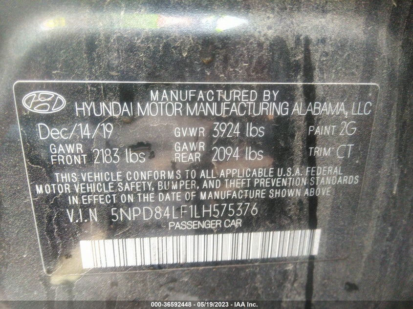 VIN 5NPD84LF1LH575376 2020 HYUNDAI ELANTRA SEL
