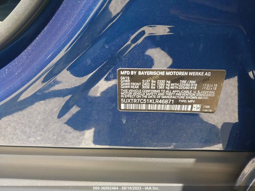 2019 BMW X3 SDRIVE30I - 5UXTR7C51KLR46871