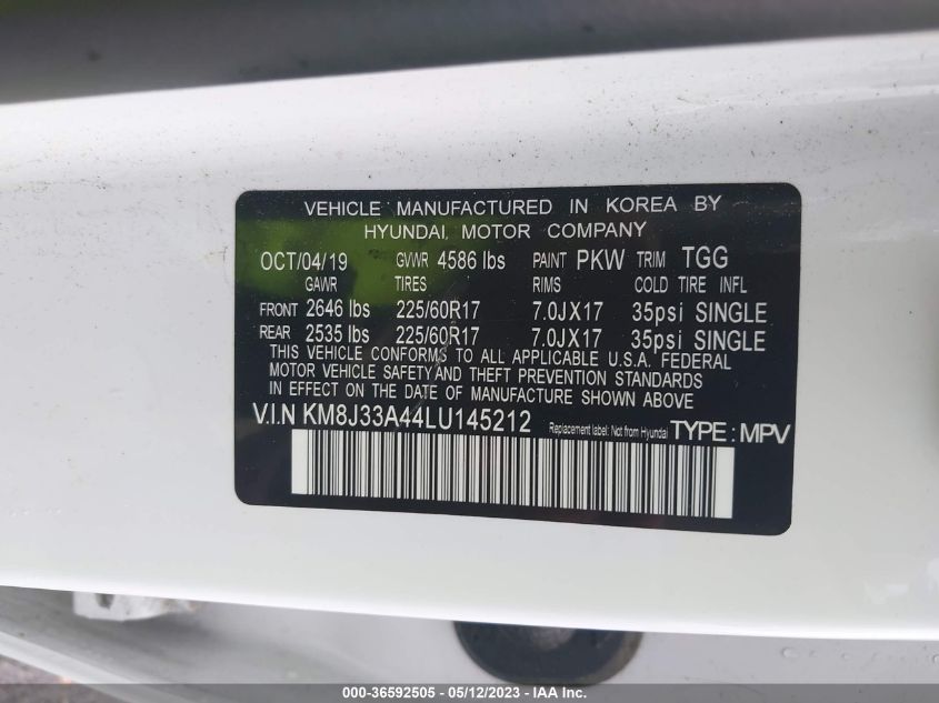 2020 HYUNDAI TUCSON VALUE - KM8J33A44LU145212