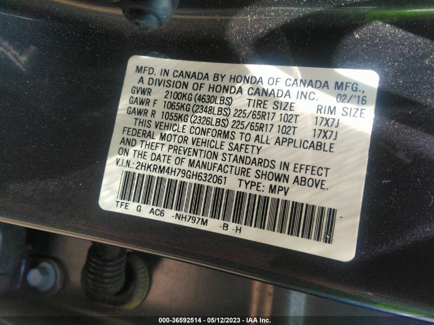 2016 HONDA CR-V EX-L - 2HKRM4H79GH632061