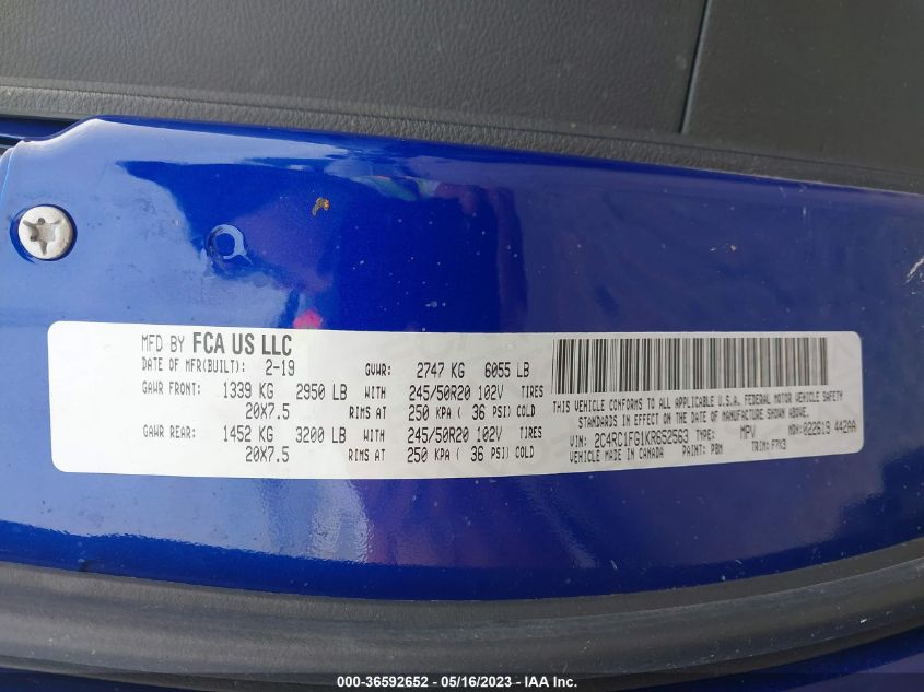 2019 CHRYSLER PACIFICA TOURING PLUS - 2C4RC1FG1KR652563