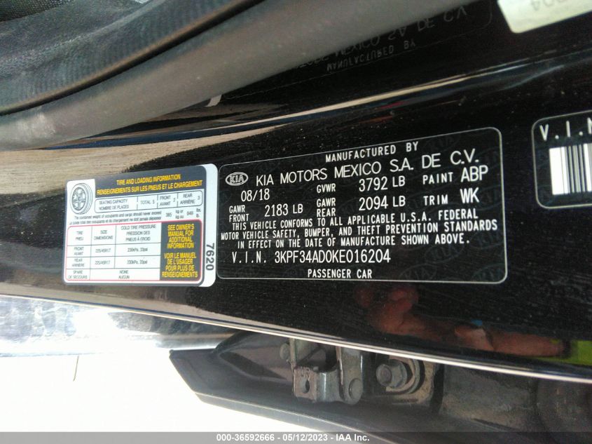 2019 KIA FORTE S - 3KPF34AD0KE016204