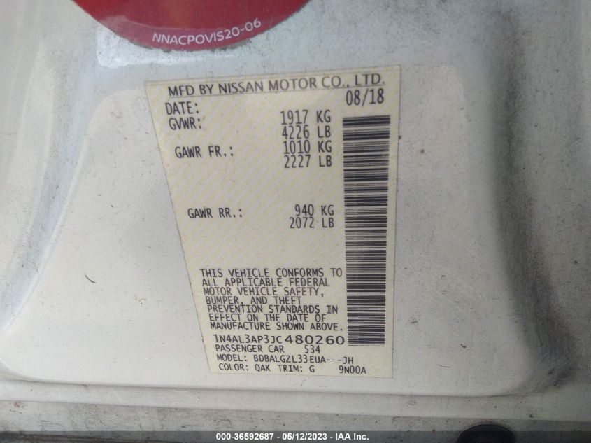 2018 NISSAN ALTIMA 2.5 S - 1N4AL3AP3JC480260
