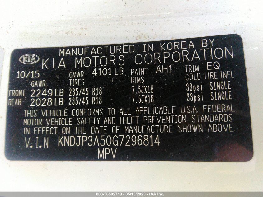 2016 KIA SOUL + - KNDJP3A50G7296814