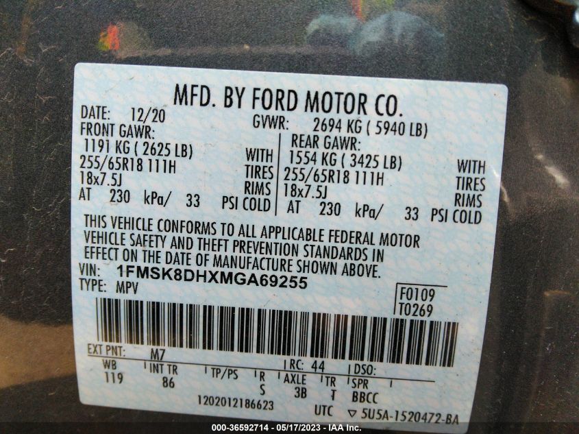 2021 FORD EXPLORER XLT - 1FMSK8DHXMGA69255