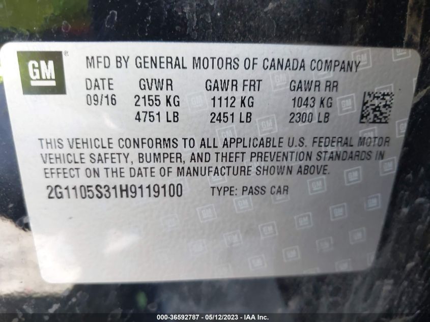 2017 CHEVROLET IMPALA LT - 2G1105S31H9119100