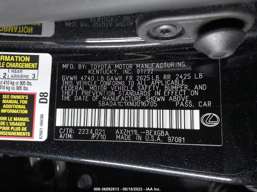 2022 LEXUS ES ES 300H - 58ADA1C1XNU016705