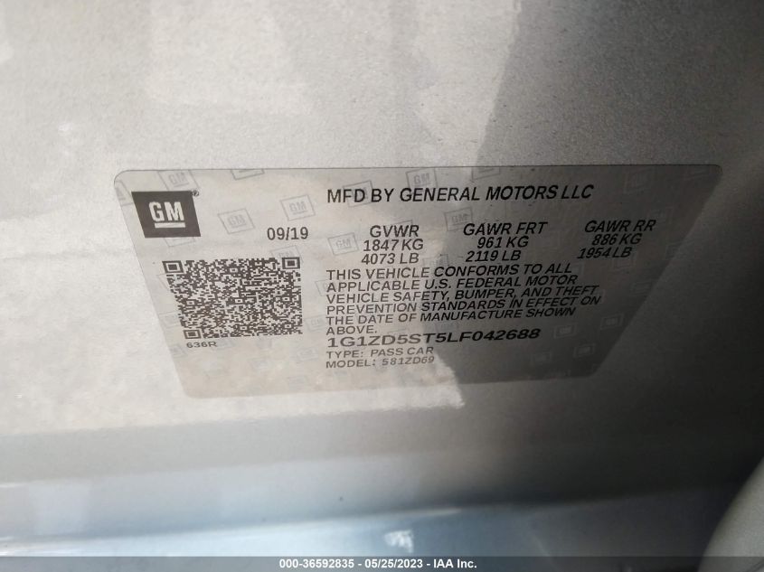 2020 CHEVROLET MALIBU LT - 1G1ZD5ST5LF042688
