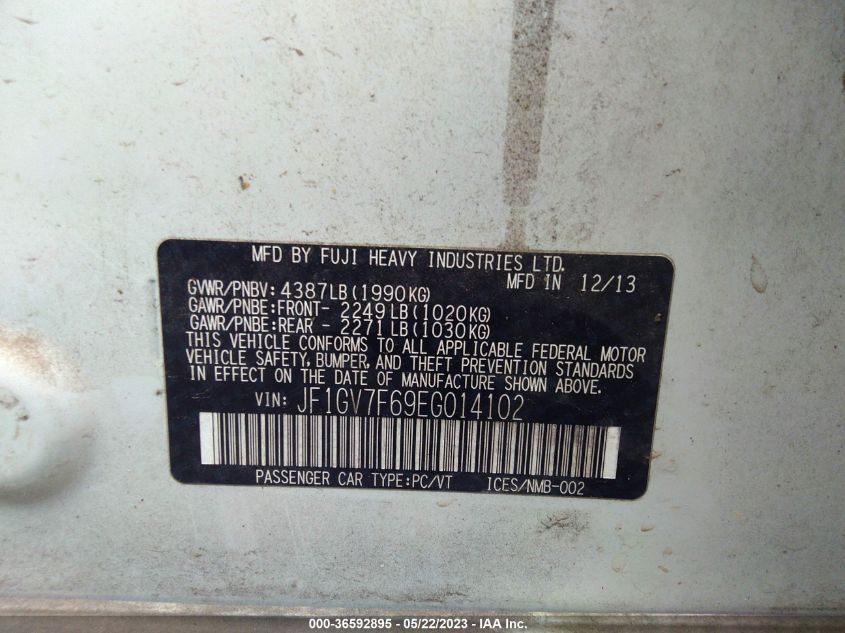 2014 SUBARU IMPREZA SEDAN WRX WRX PREMIUM JF1GV7F69EG014102