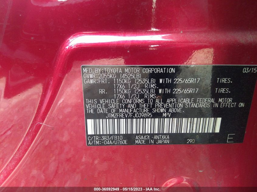 2015 TOYOTA RAV4 LE - JTMZFREV7FJ039895