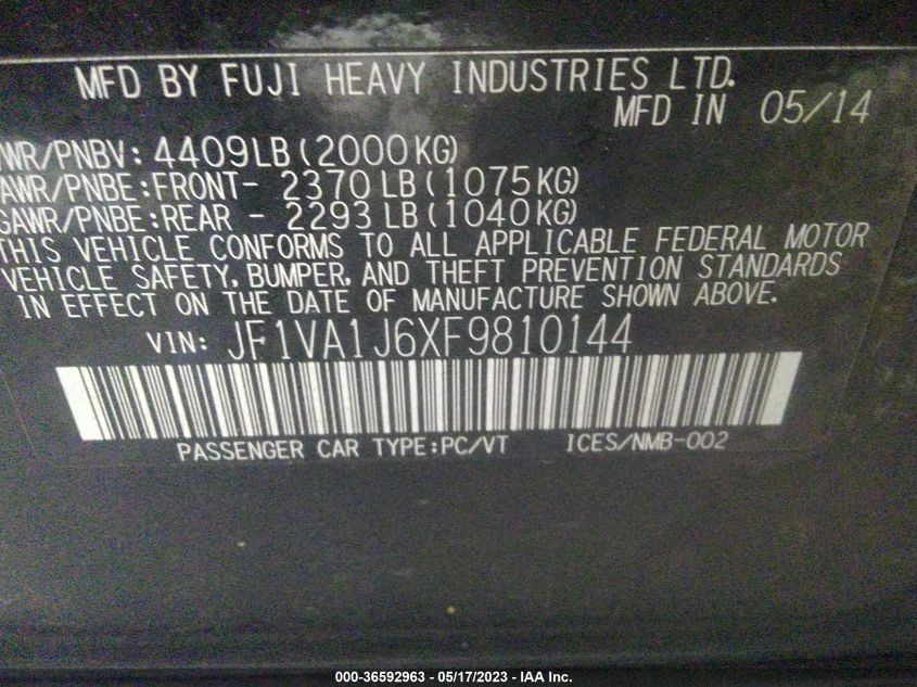 2015 SUBARU WRX LIMITED - JF1VA1J6XF9810144