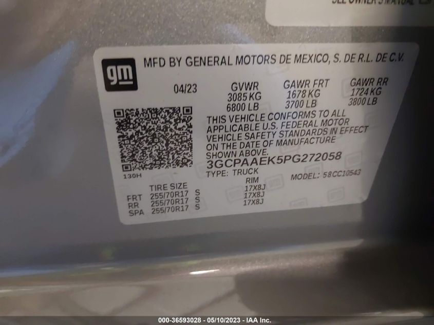 2023 CHEVROLET SILVERADO 1500 WORK TRUCK - 3GCPAAEK5PG272058