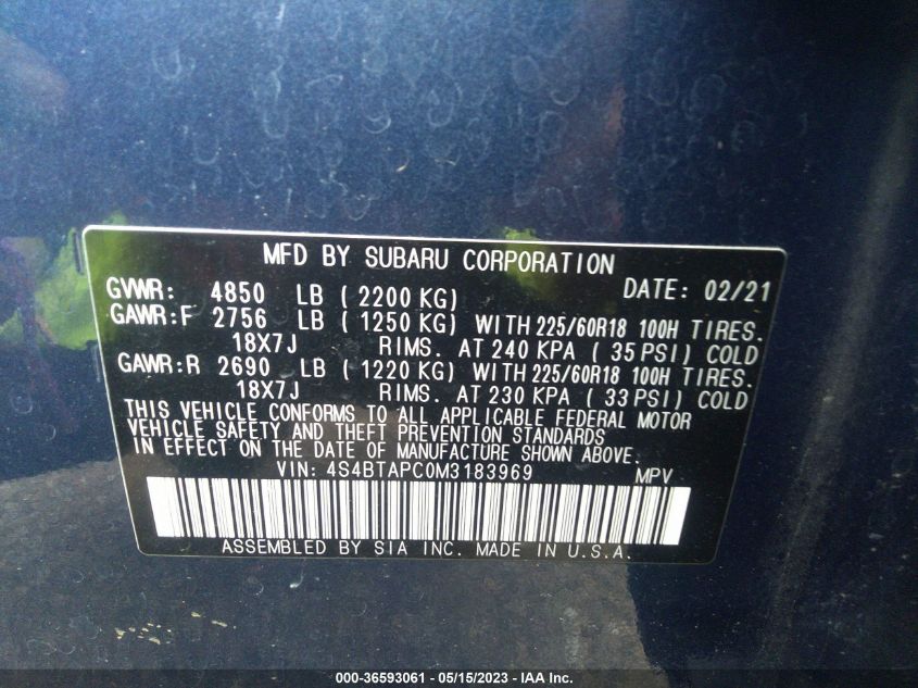 2021 SUBARU OUTBACK TOURING - 4S4BTAPC0M3183969