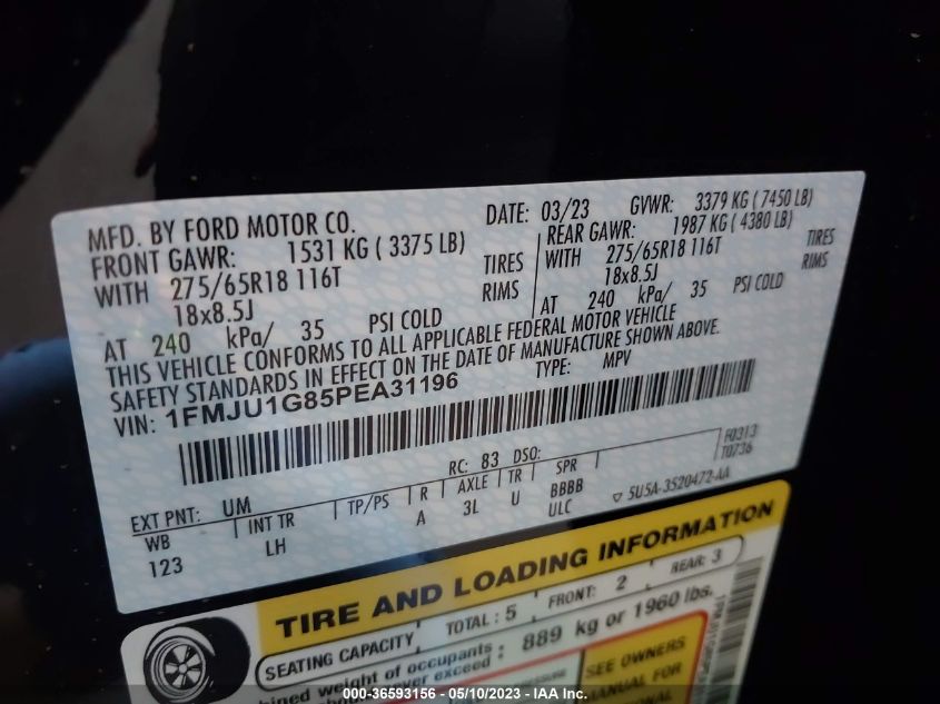 2023 FORD EXPEDITION XL - 1FMJU1G85PEA31196