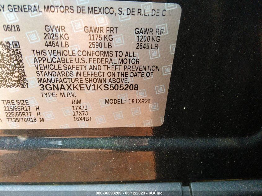 2019 CHEVROLET EQUINOX LT - 3GNAXKEV1KS505208