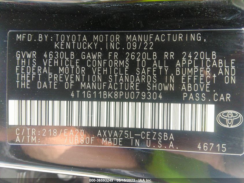 2023 TOYOTA CAMRY SE - 4T1G11BK8PU079304