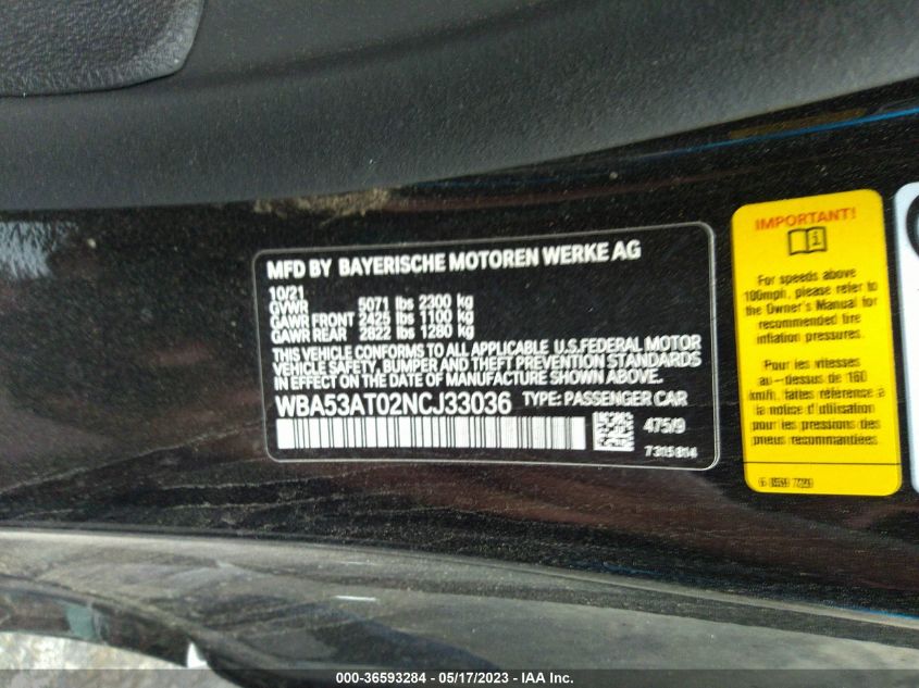 2022 BMW 4 SERIES M440I - WBA53AT02NCJ33036