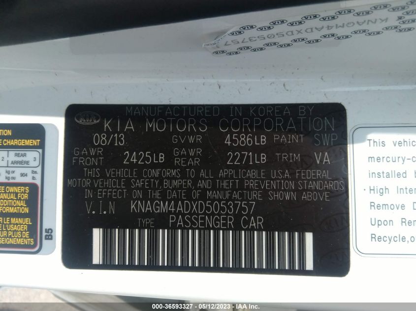 2013 KIA OPTIMA HYBRID EX - KNAGM4ADXD5053757