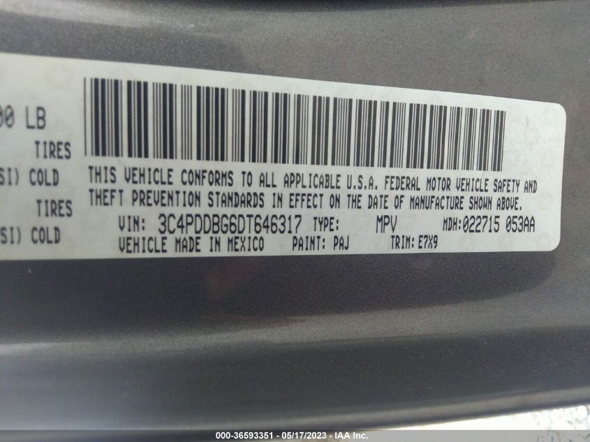 2013 DODGE JOURNEY SXT - 3C4PDDBG6DT646317