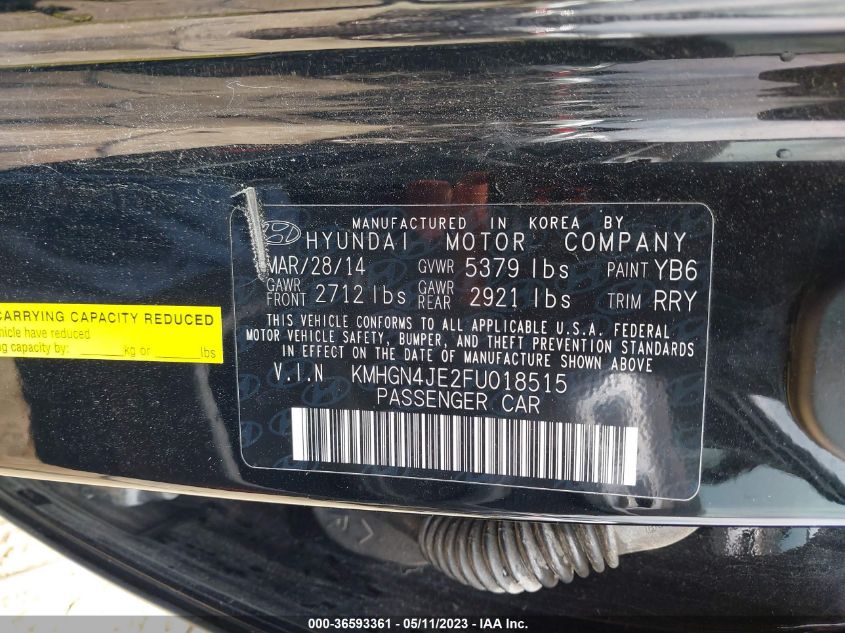 2015 HYUNDAI GENESIS 3.8L - KMHGN4JE2FU018515